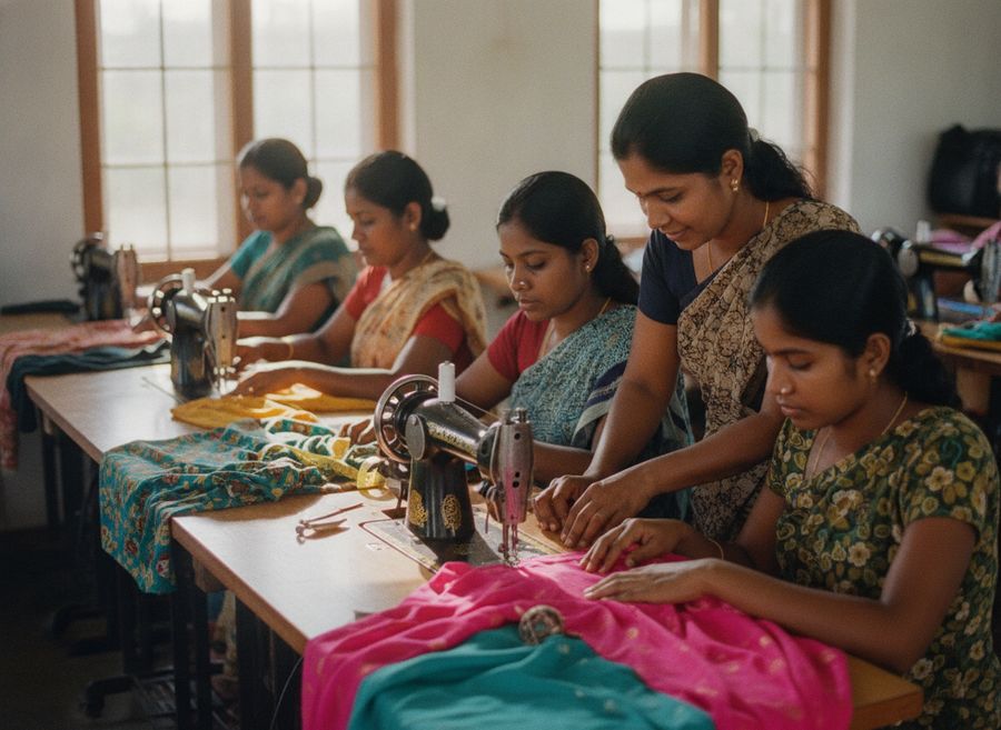 Women in a tailoring skills workshop